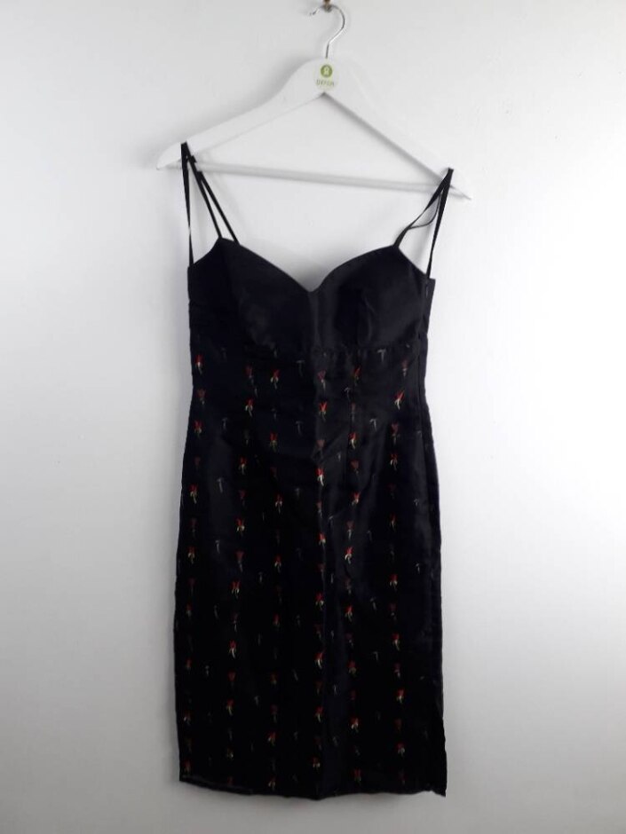 Monsoon 100%silk Women's Floral Embroidered Sleeveless Dress Black Size: 10