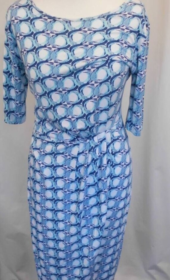 Adini Stretchy Faux Wrap 3/4 Sleeve Easy Wear Pull-on Dress Blue/turquoise Size: M