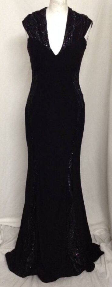 Tricotonic Keyhole Back Fitted Maxi Dress Black/sequins  Size: M