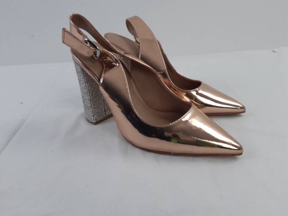 Asos Shoes Sling Back Square Glitter Heels Metallic Rose Gold Silver Size Uk 6