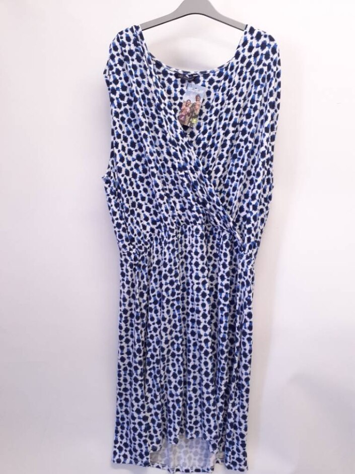 M&s Marks & Spencer Sleeveless Knee Length Dress In White/blue Size: 22