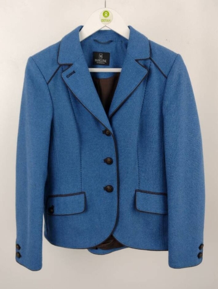 Madeleine Wool Blazer Jacket Fitted Blue Size: 12