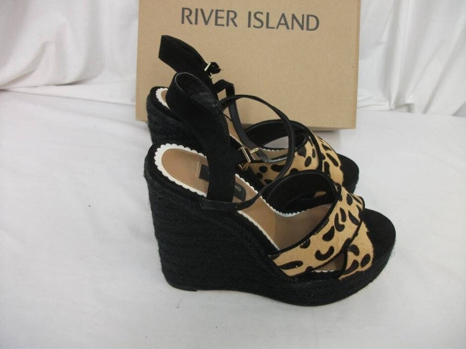 River Island Animal Print Wedge Espadrille Platforms Size 5