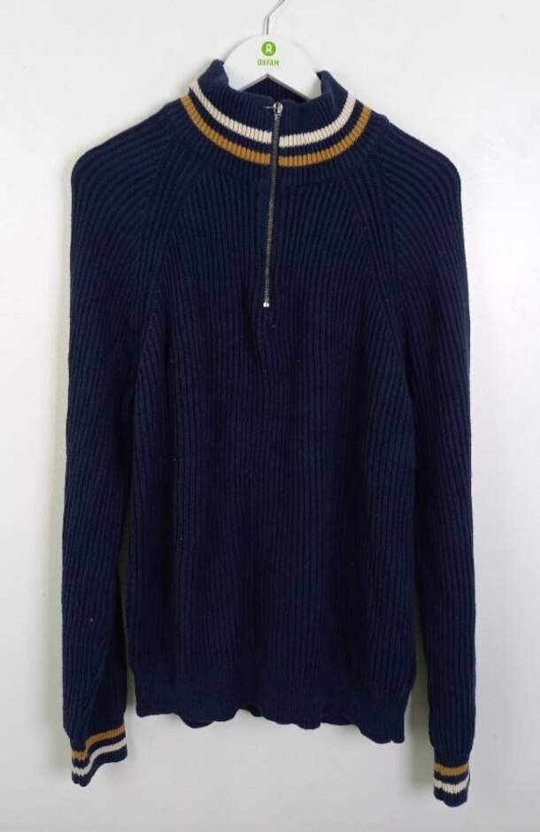 J. Crew 100% Cotton Quarter Zip Jumper Navy Size: Xl