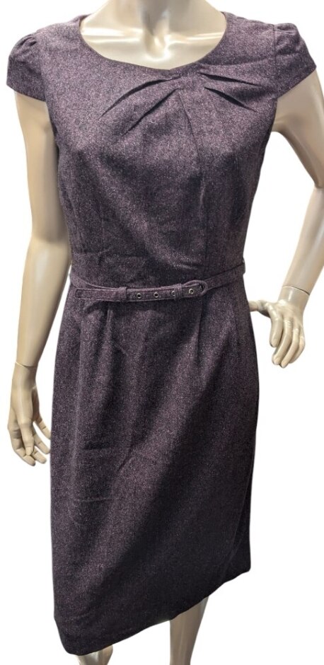 Monsoon Bnwt Belted Knee Length Wool Dress Purple Marl Size: 12