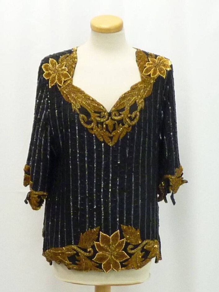 Unbranded Silk Vintage Beaded Top Black And Gold Size: M