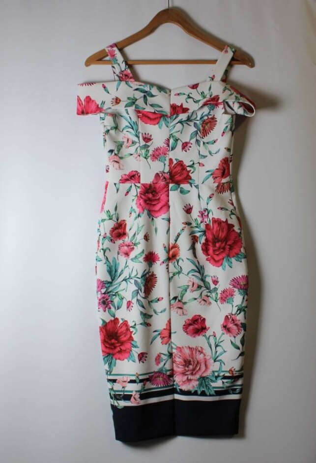 Monsoon Dress With Pink/red Flowers On Cream Size: 8