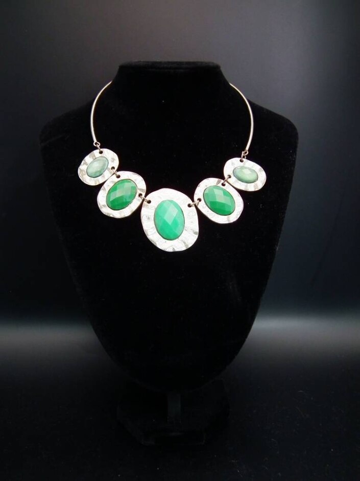 Gold And Green Coloured Statement Necklace