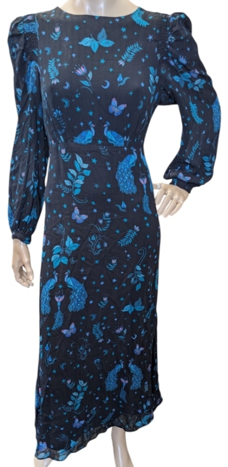 Oliver Bonas 3/4 Length Sleeve Maxi Dress Black & Blues Size: 10