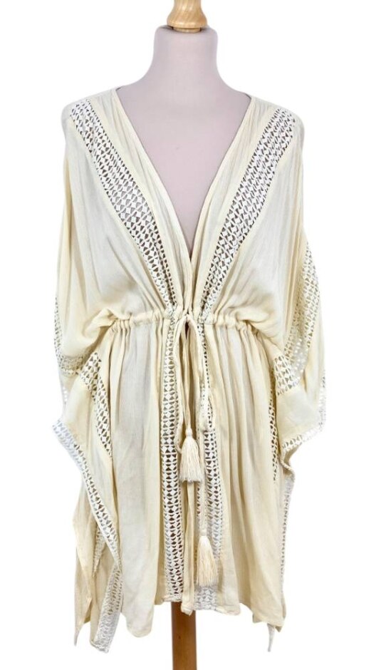 Elan  Vintage Boho Cover-up/tunic Cream Size: M