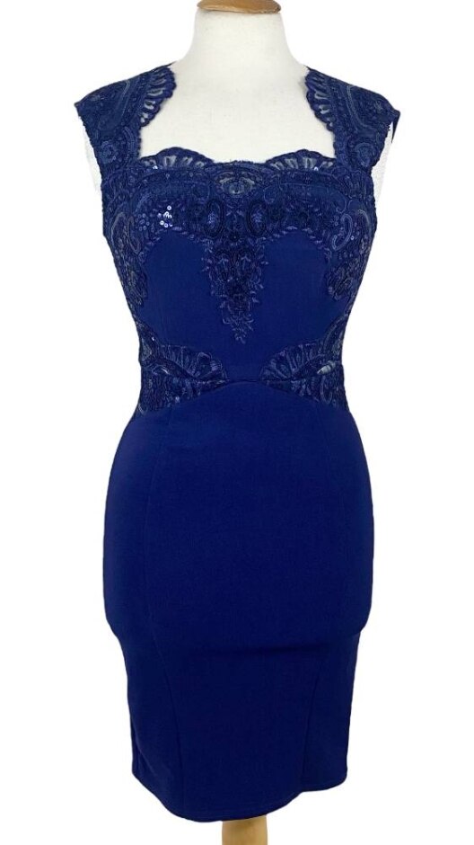 Lipsy London Bodycon Sequined Party Dress Navy Size: 8