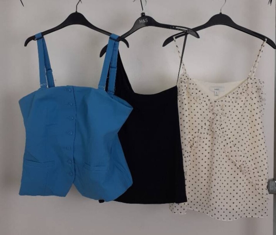 M&s New Women's One Shoulder/ Sleeveless Top 3xbundle  Black/ivory Size: 16