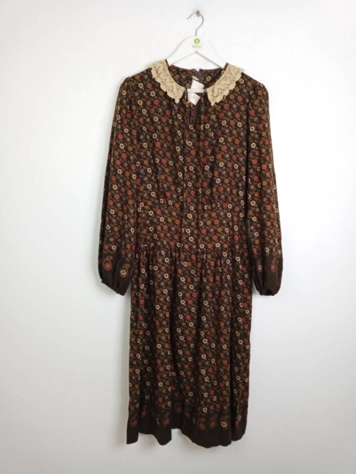 Peter Barron Vintage Long Sleeve Dress Brown Mix Size: 14