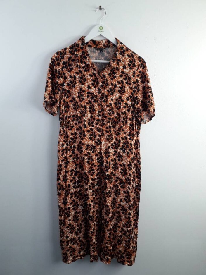 Roman Floral Button Through Dress Orange & Black Size: 16