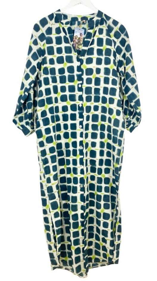 Fan Fan Of Paris Maxi Shirt Dress/kaftan Grey & Cream Size: 14