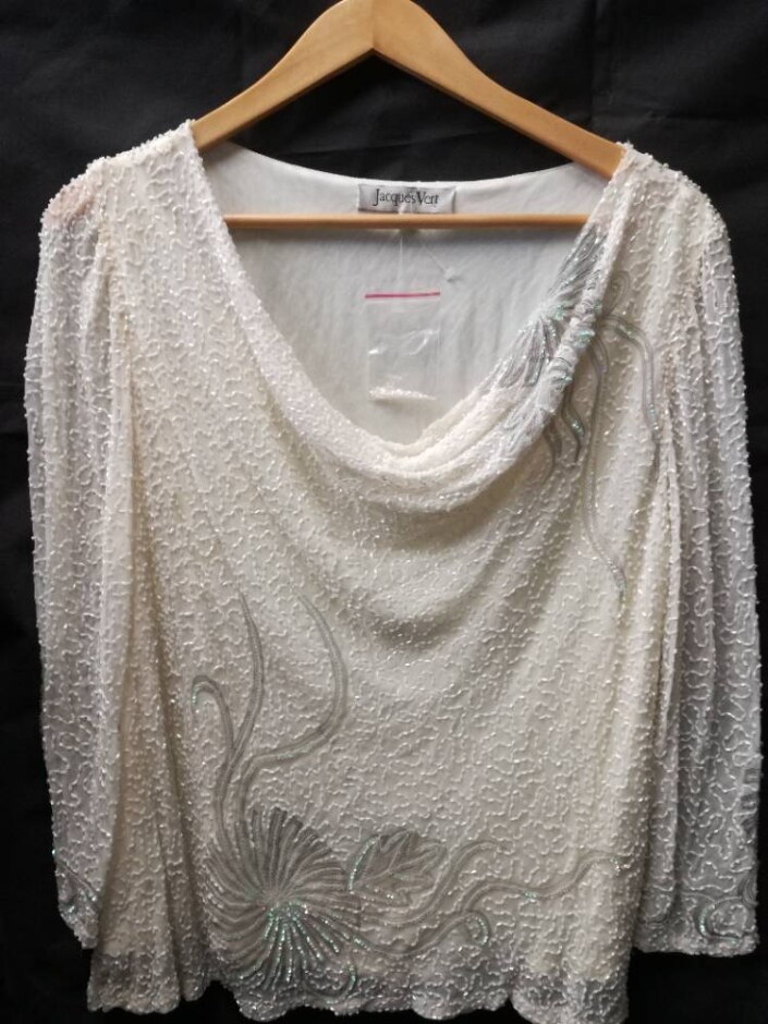 Jaques Vert Beaded Long Sleeved Blouse Cream Size: 18