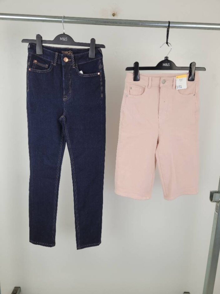 M&s Marks & Spencer 2pcs Bundle Jeans Denim Shorts Blue Pink Size: 6