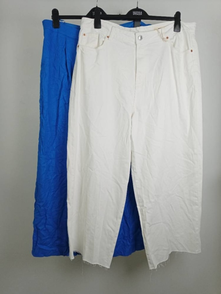M&s Marks & Spencer Wide Leg Trousers And Jeans Blue & White Size: 18