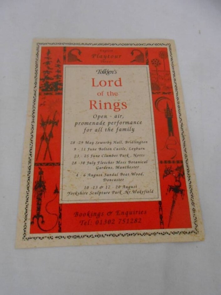 J.r.r. Tolkien's Lord Of The Rings - Playbill - Playtour Theatre Open-air Performance Yorkshire