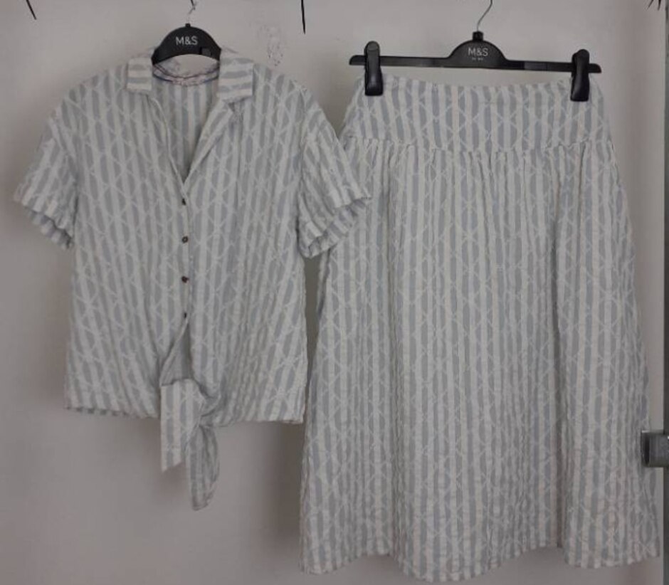 White Stuff 100%cotton Women's Striped Skirt/shirt Co-ord Set White/blue Size: 10