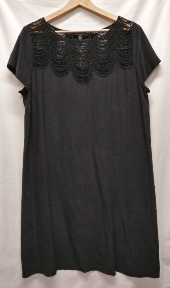 The White Company Silk Dress With Lace Detail, Black, Size: 14