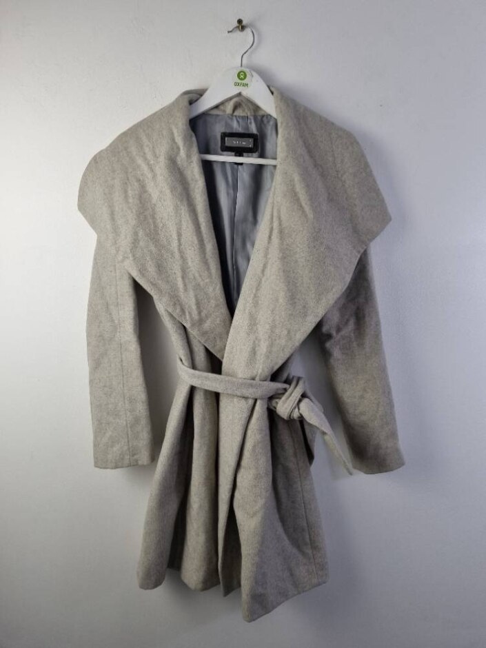 Mng Suit Women's Wool Blend Belted Coat Grey Size: S