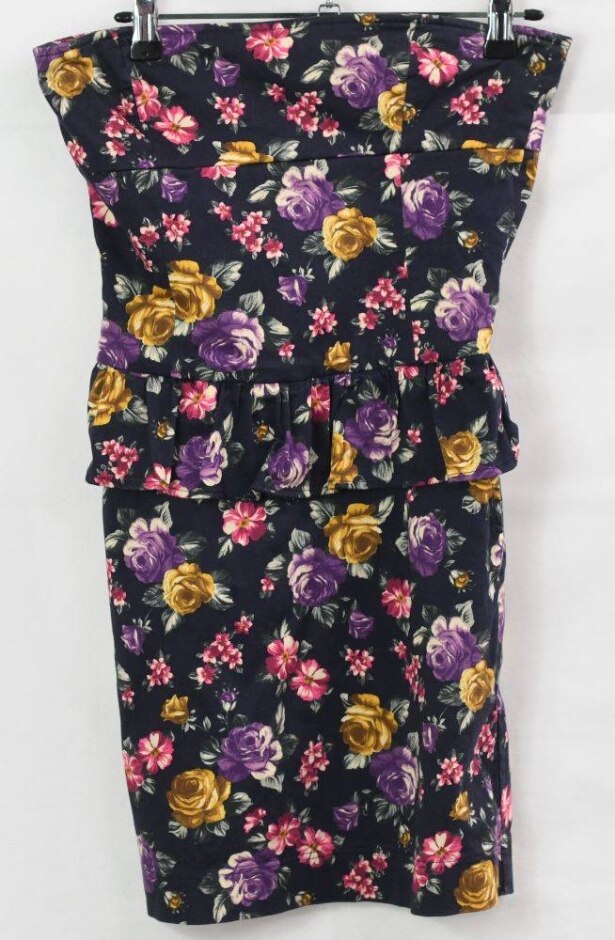 Fife Vintage Floral Strapless Dress Multicoloured Size: 8