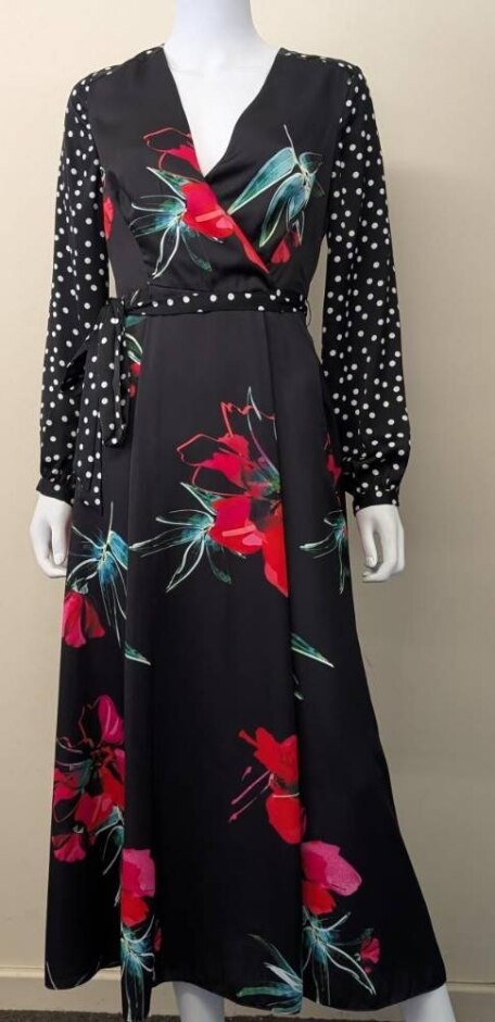 Bnwt Coast Floral & Polka Dot Print Dress Black Size: 8