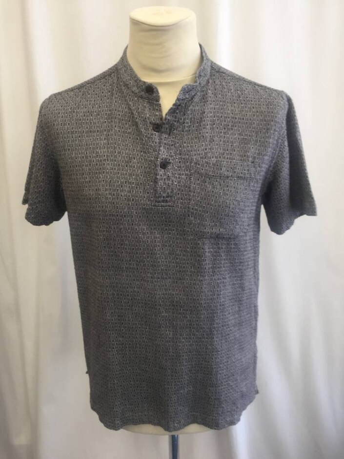 Fabindia Grandad Collar Shirt Black And White Size: S