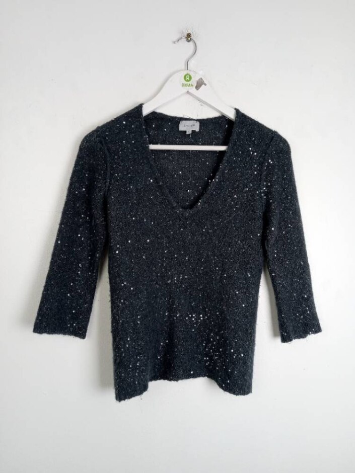 Jigsaw Wool Blend Women's Sparkle V-neck Jumper Grey Size: S