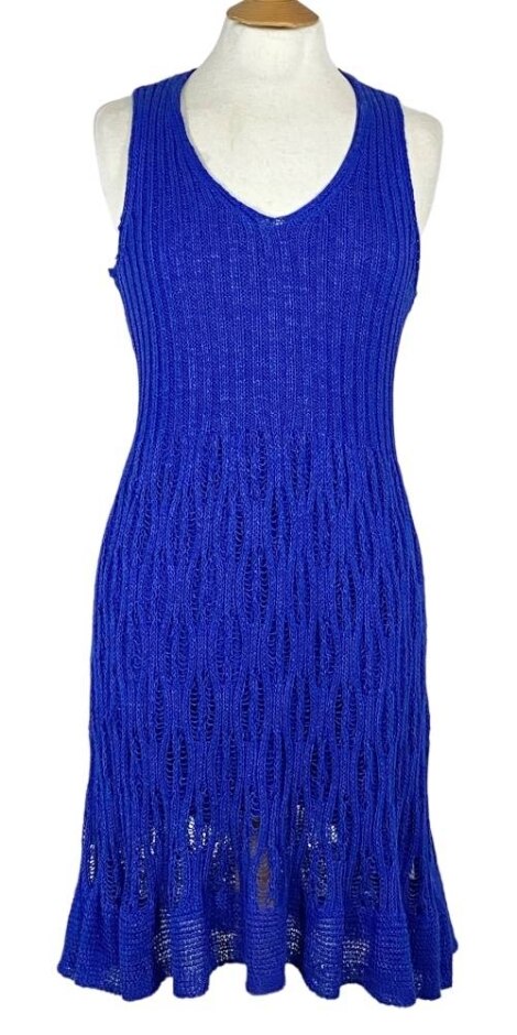 Cynthia Rowley Fit & Flare Knit Dress Royal Blue Size: L