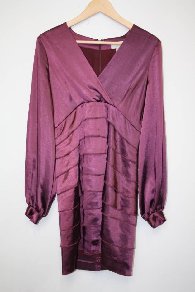 Coast Satin Occasion Dress Plum Size: 8