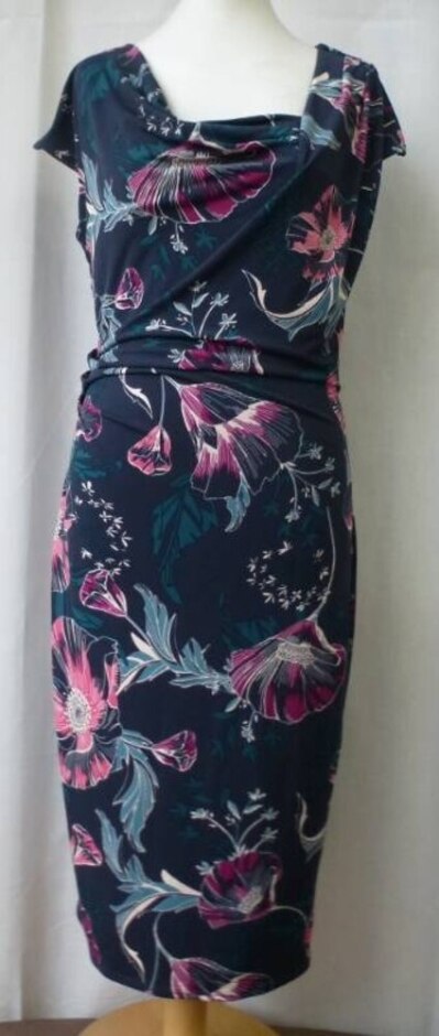 Per Una Floral Jersey Midi Dress Navy Mix Size: 8