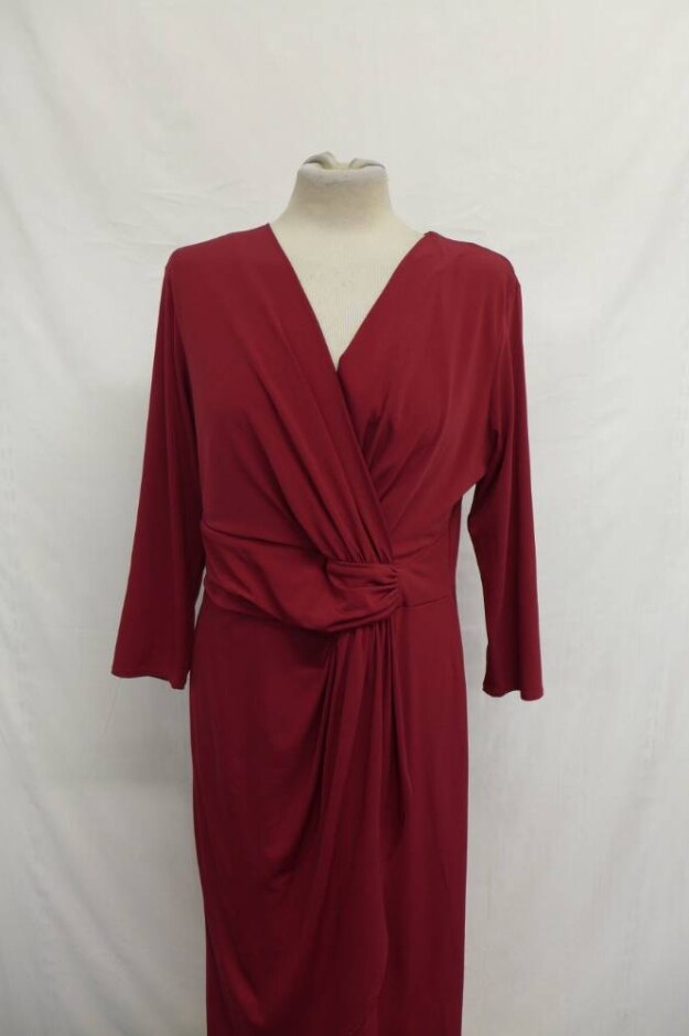 Roman Petite Wrap Style Dress Burgundy Red Size: 16
