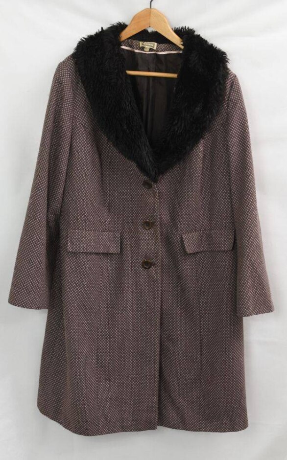 Etam  Patterned Coat With Faux Fur Brown Size: 26