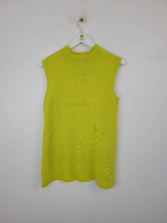Karen Millen Cotton Women's Knitted Sleeveless High Neck Top Lime Green Size: L