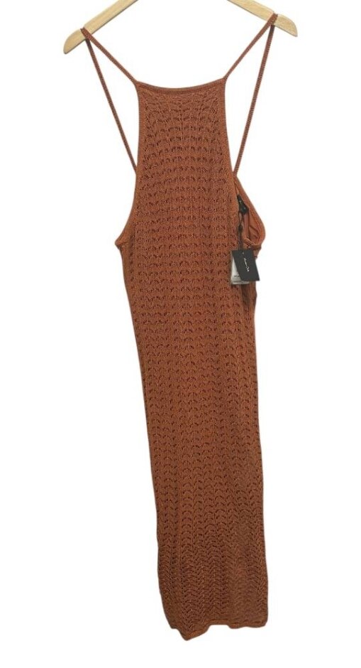 New Massimo Dutti Backless Maxi Crochet Dress Burnt Orange Size: 10