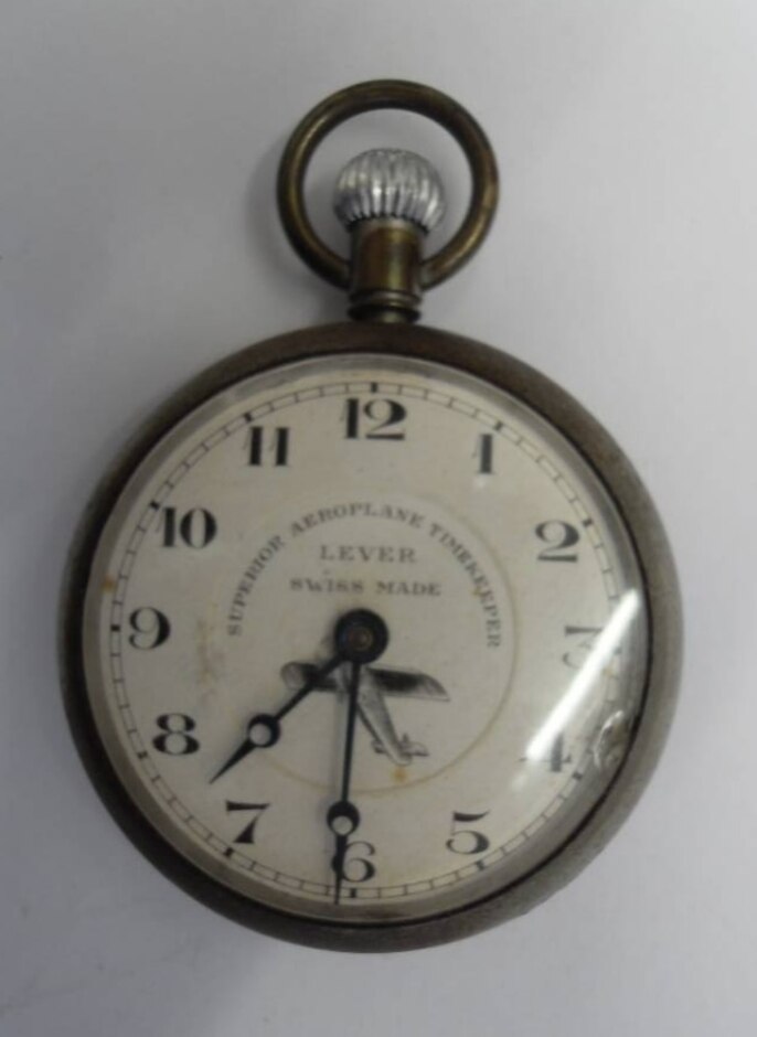 Lever Superior Aeroplane Timekeeper Pocket Watch. 1920s.