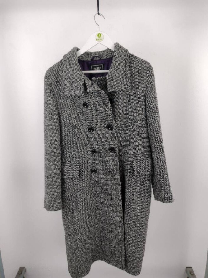 Hobbs Wool Blend Long Coat Black Mix Size: 14