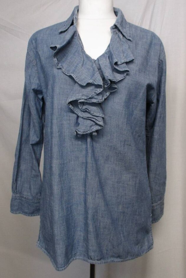 Ralph Lauren Chambray Ruffle Blouse  Denim Blue Size: S
