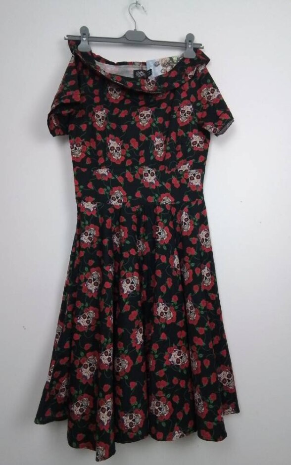 Dolly & Dotty Skull & Rose Swing Dress Black & Red Size: 14