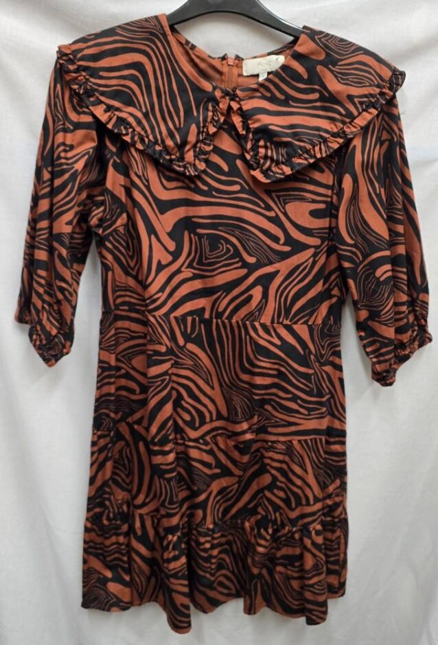Next Patterned Dress Orange Black Size: 14