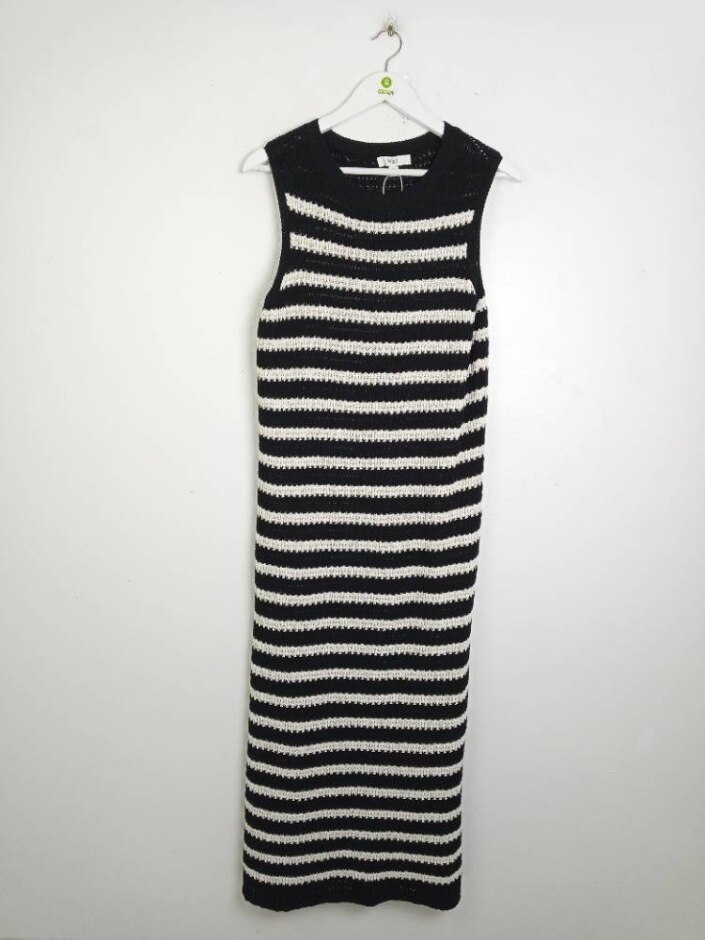 M&s Marks & Spencer Sleeveless Knit Midi Dress Black White Size: L