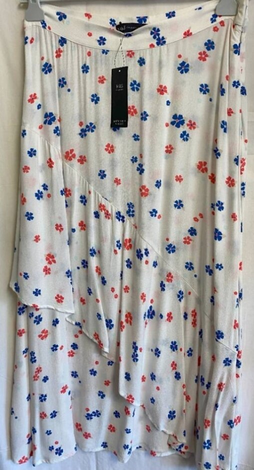 M&s Collection Asymetric Tiered Maxi Skirt Ivory Mix Size: 12