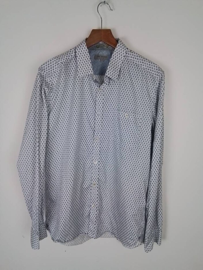 Ted Baker London Men's Long Sleeved Shirt White & Blue Size: L