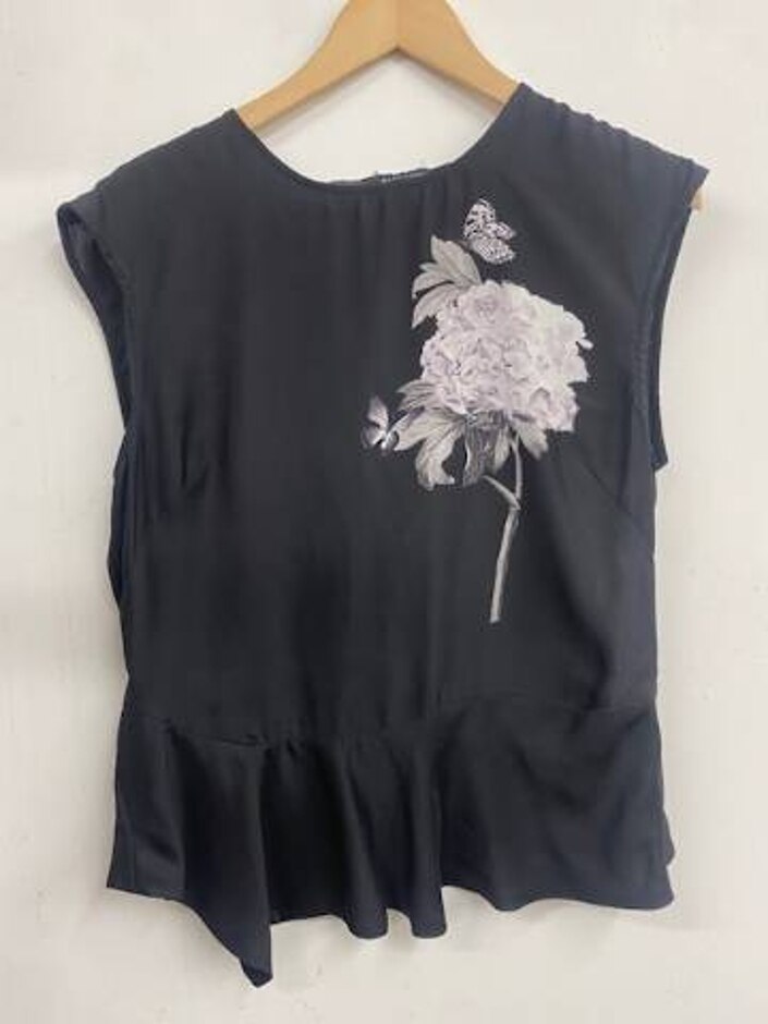 Zara Floral Graphic Sleeveless Top Black Size: Xl