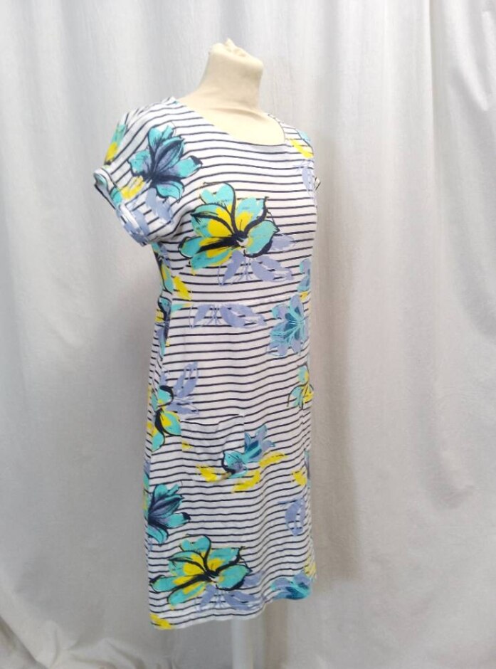 Weird Fish Cotton Jersey Dress White Mix Size: 8