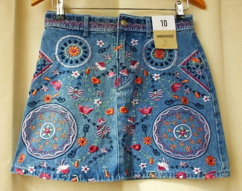 Denim Co. Floral Embroidered Mini Skirt Blue Size: 10