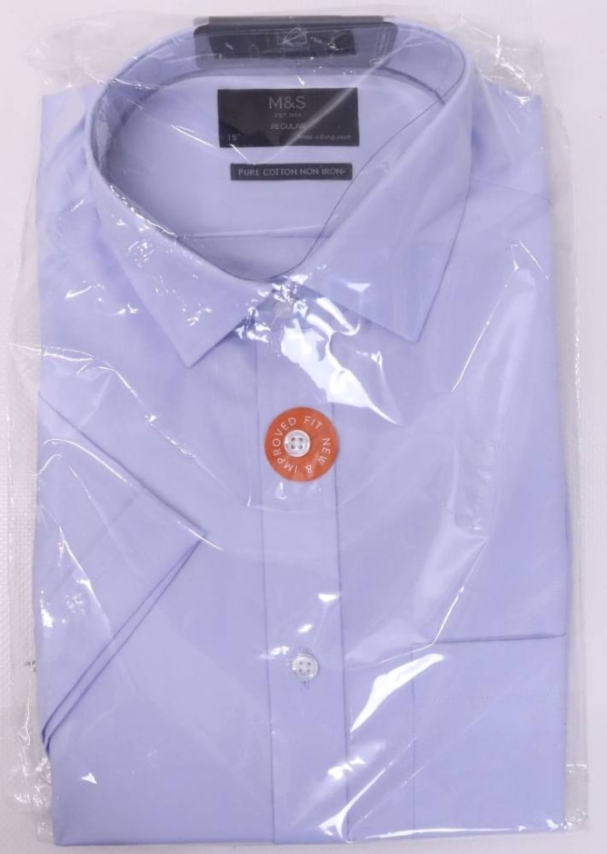 M&s Marks & Spencer Bnwt Short Sleeved Shirt Blue Size: 15" Collar