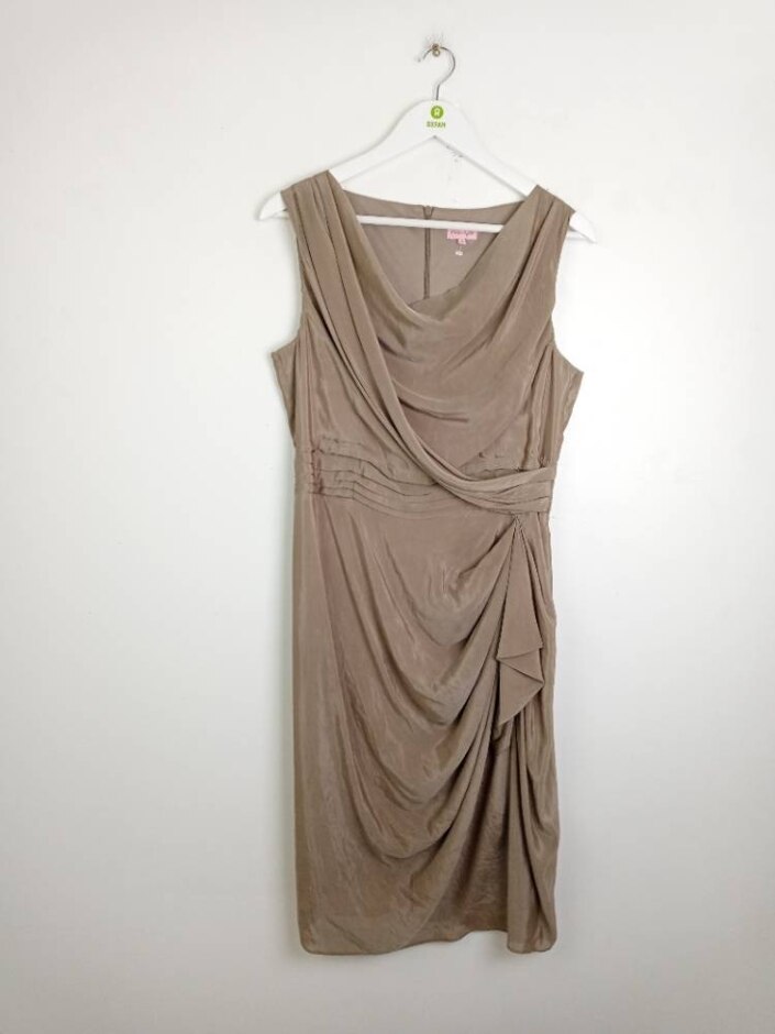 Phase Eight Cowl-neck Midi Dress Beige Size: 14